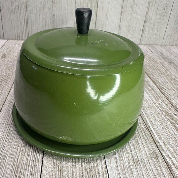 Vtg Green Pot Metal Retro 70's Style MCM Lid Plate Handle 4.5" DIA 3" Tall - Picture 4 of 9